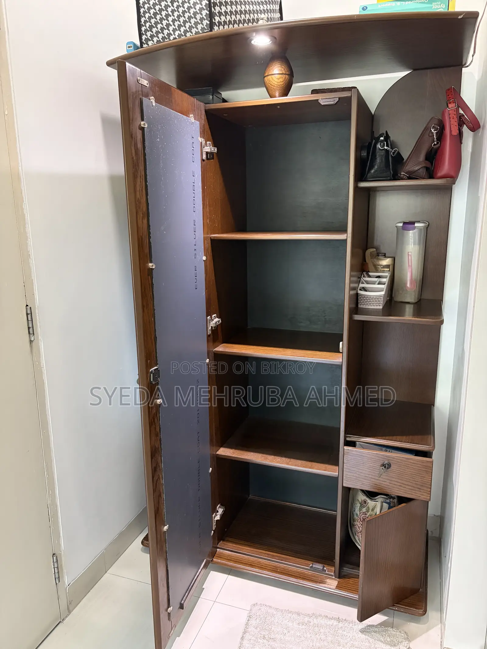 Hatil Wooden Wardrobe With Full Length Mirror & Storage Shelves