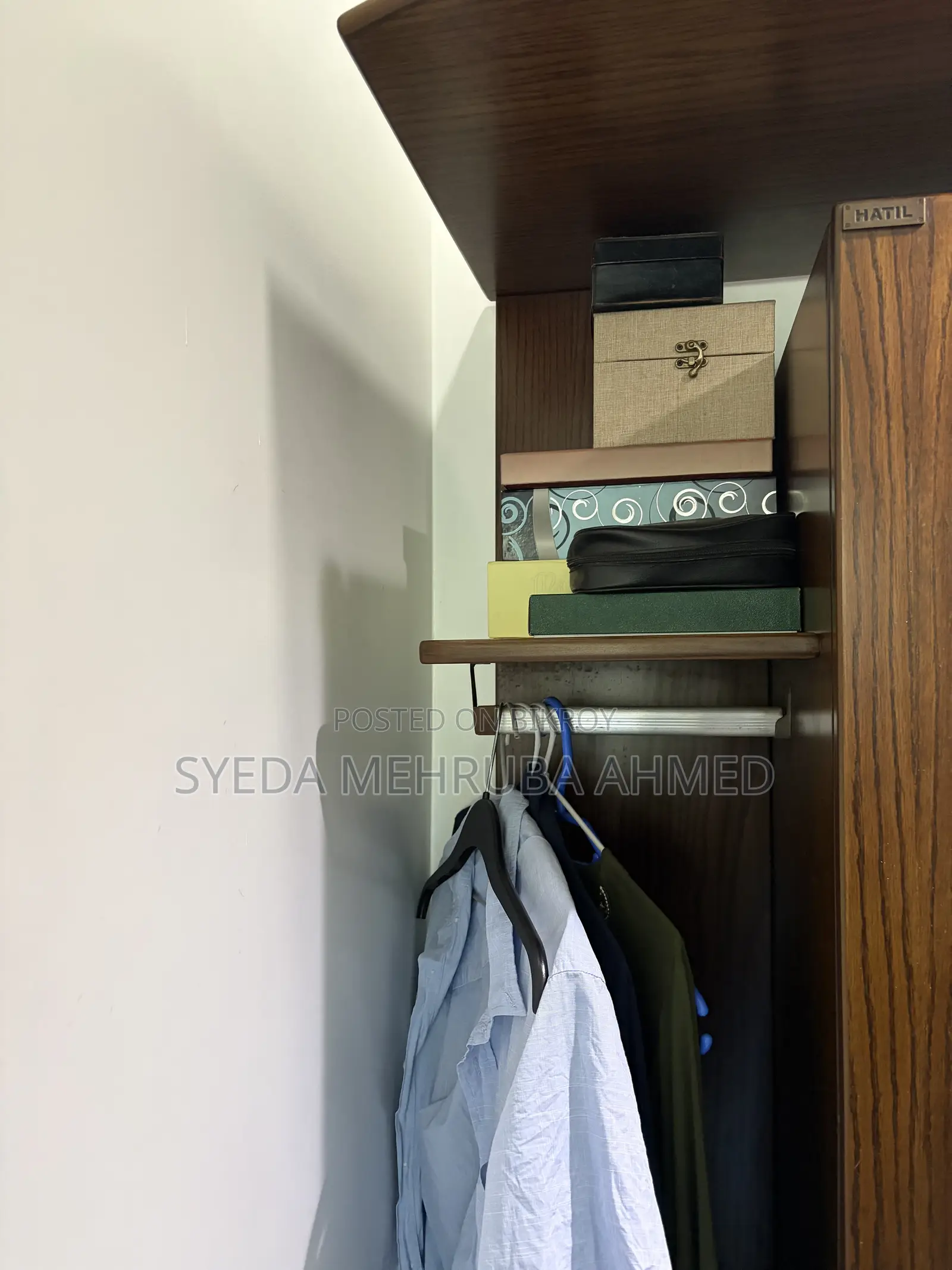 Hatil Wooden Wardrobe With Full Length Mirror & Storage Shelves