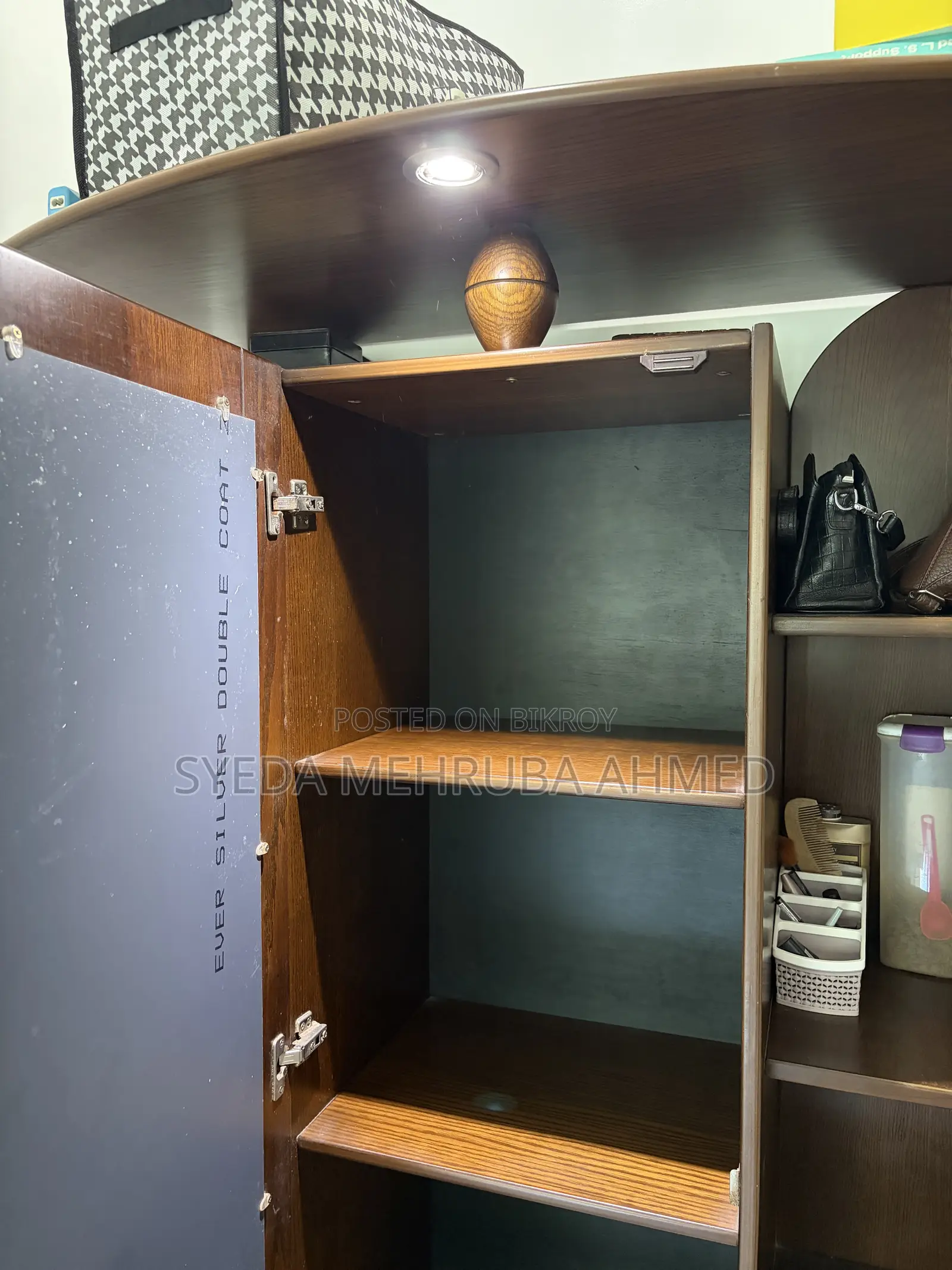 Hatil Wooden Wardrobe With Full Length Mirror & Storage Shelves