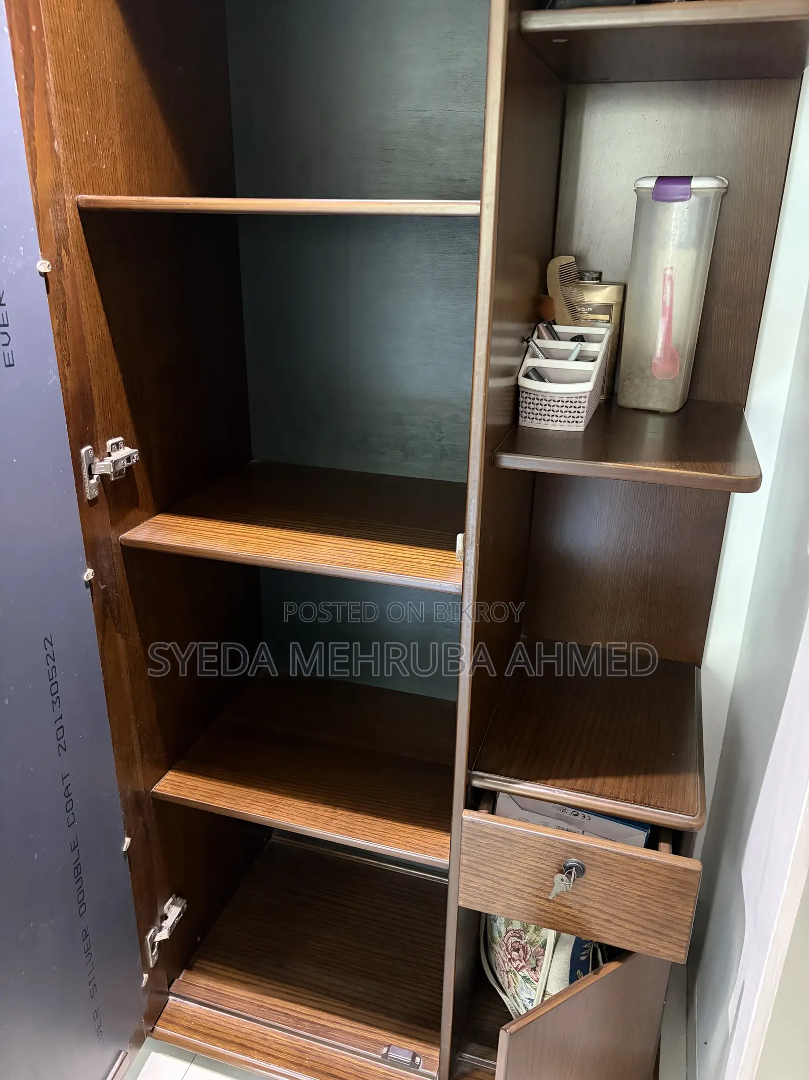 Hatil Wooden Wardrobe With Full Length Mirror & Storage Shelves