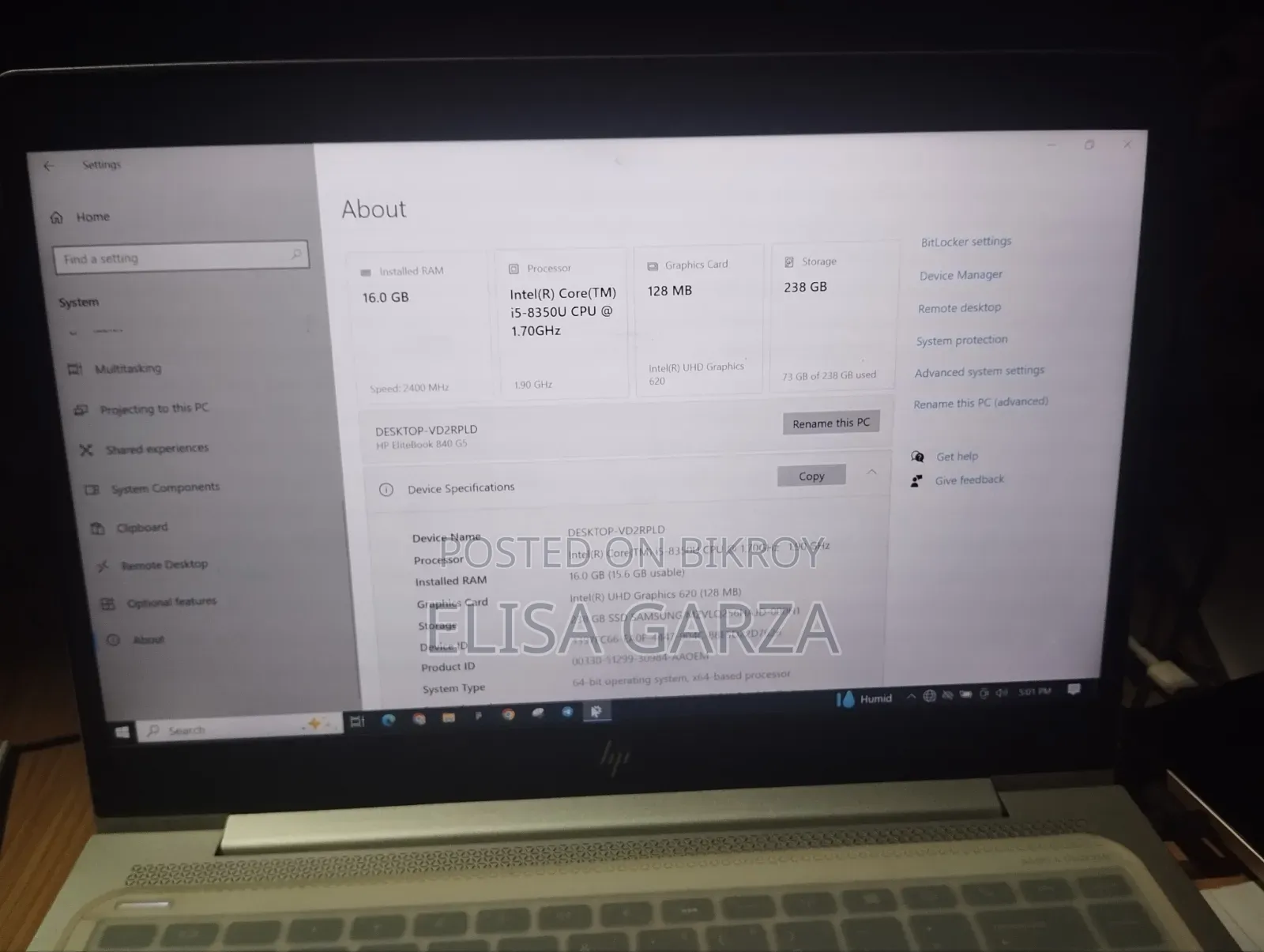 Laptop HP EliteBook 840 G5 16GB Intel Core i5 SSD 256GB