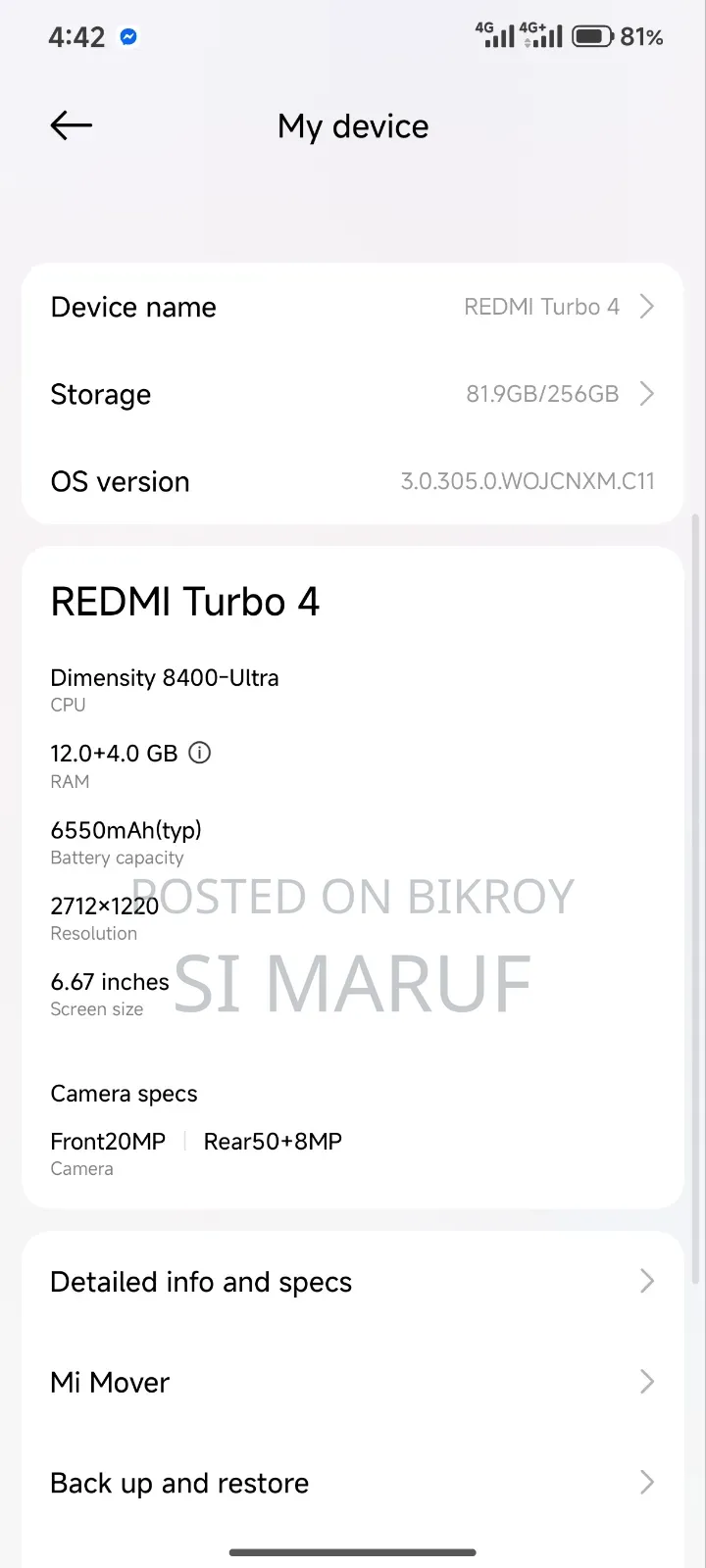 Xiaomi Redmi Turbo 4 ২৫৬ জিবি কালো