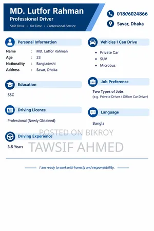 Professional Driver - 3.5 Years of Experience