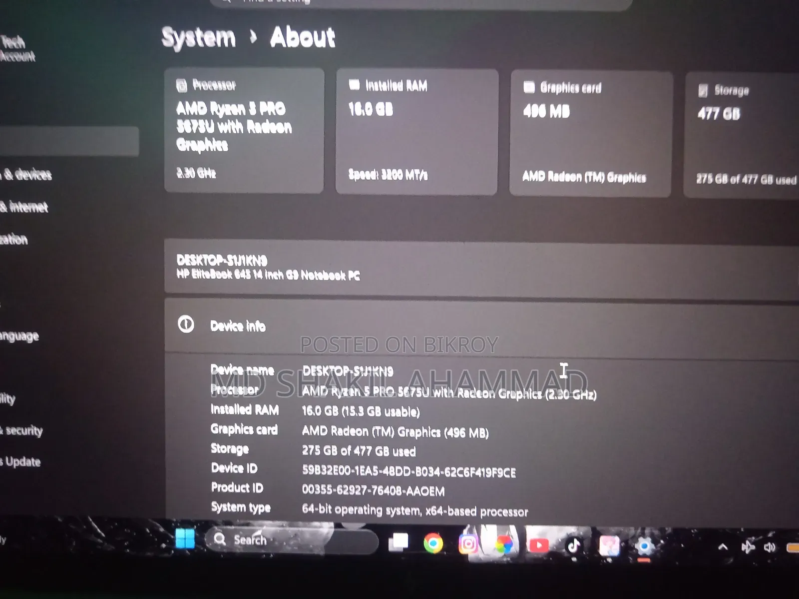 Laptop HP EliteBook 645 G9 16GB AMD Ryzen 5 SSD 500GB