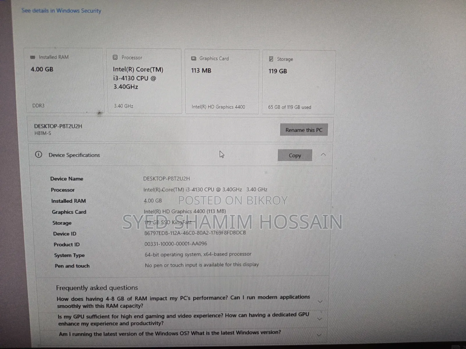 Gigabyte GA-H110MSTX-HD3-ZK 4GB Intel Core i3 SSD 128GB