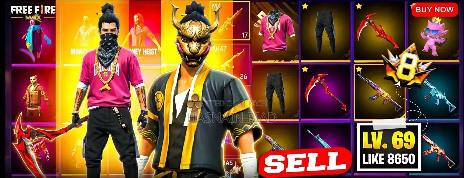 100% Trusted Deal Hobe Free Fire ID Sell Lv-69 | Prime 5 | 9 Evo Guns