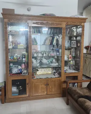 Showcase made of teak wood without polish