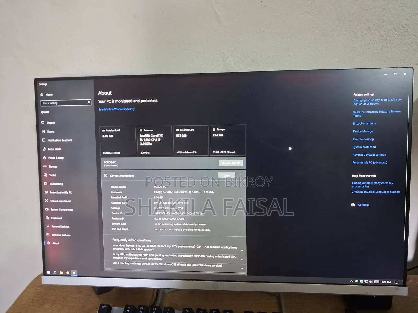 Desktop Computer 8GB Intel Core i5 SSD 256GB