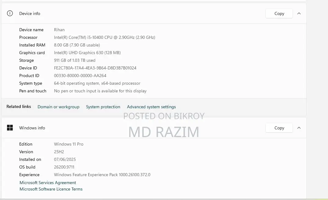 Desktop Computer Gigabyte 8GB Intel Core i5 HDD 1T