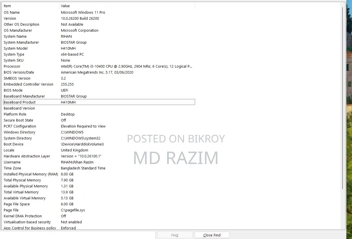 Desktop Computer Gigabyte 8GB Intel Core i5 HDD 1T