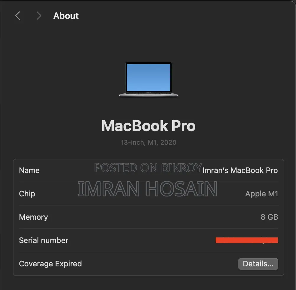 Laptop Apple MacBook Pro 2020 M1 8GB Apple M1 SSD 512GB
