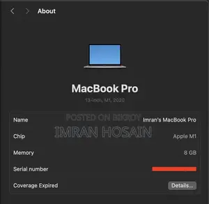 Laptop Apple MacBook Pro 2020 M1 8GB Apple M1 SSD 512GB
