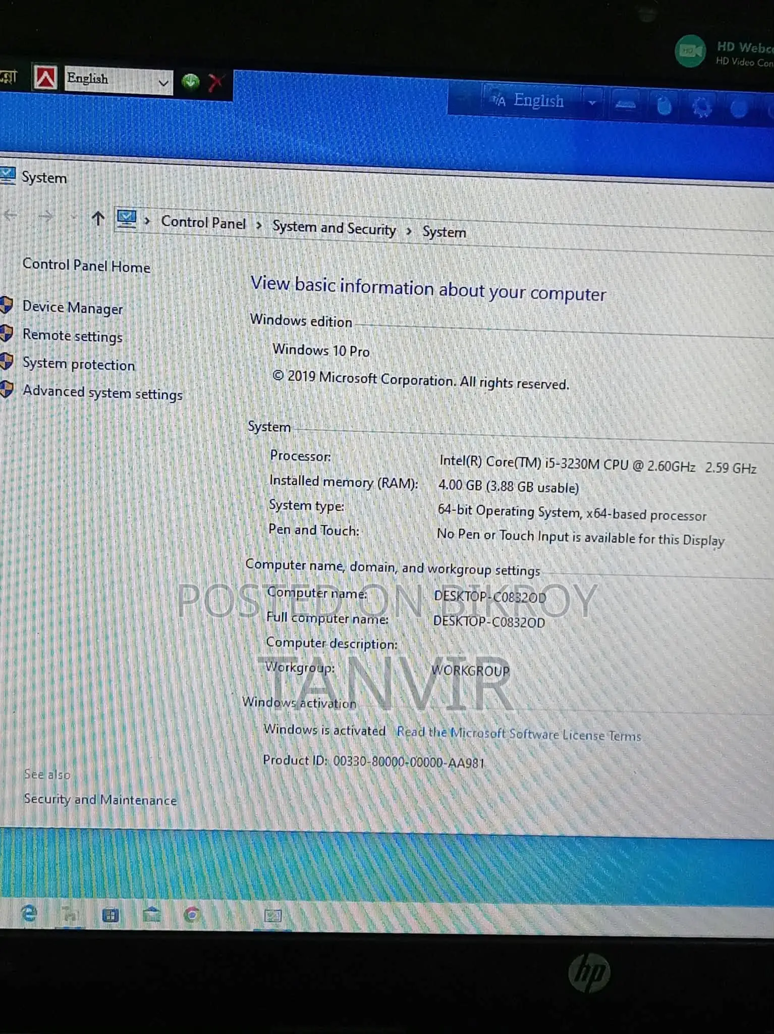 Laptop HP ProBook 4540S 4GB RAM Intel Core i5 HDD 500GB